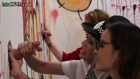 CFNM gloryhole police ladies jerk cocks in handjob group sex