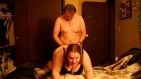 My chunky mature wife blows my erected dick and gets doggyfucked