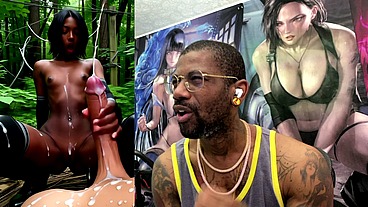 Petite Bald Pussy Ebony Teen Jerking Off A BWC Until He Cums, AI Generated