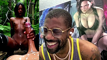 Petite Bald Pussy Ebony Teen Jerking Off A BWC Until He Cums, AI Generated