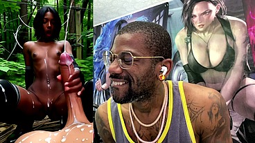 Petite Bald Pussy Ebony Teen Jerking Off A BWC Until He Cums, AI Generated