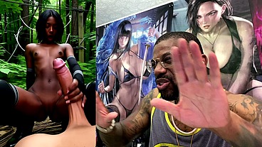 Petite Bald Pussy Ebony Teen Jerking Off A BWC Until He Cums, AI Generated