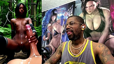 Petite Bald Pussy Ebony Teen Jerking Off A BWC Until He Cums, AI Generated