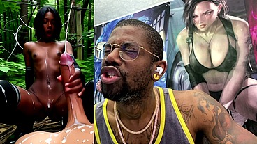 Petite Bald Pussy Ebony Teen Jerking Off A BWC Until He Cums, AI Generated