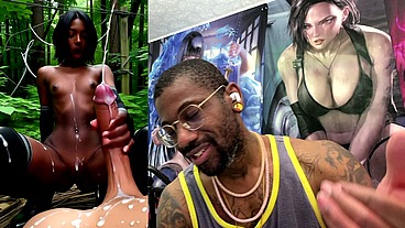 Petite Bald Pussy Ebony Teen Jerking Off A BWC Until He Cums, AI Generated