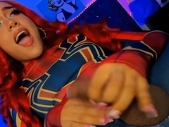 Shemale In Costume Masturbates Her Cock