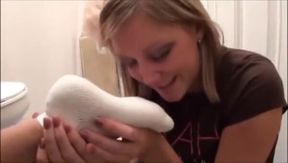 Sock sniffing in the restroom