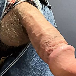 Hard cock sticking out of jeans