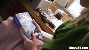 ”Big Breasted blonde strips off”