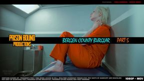 The Bergen County Burglar Part 5 - Female convict locked up in prison cell for a long sentence. Prisoner gets locked up in handcuffs and shackles and makes herself at home in a cold concrete cell, lays barefoot on her bunk for the night -1080p -MOV