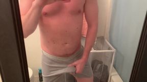Gym shorts soaked with thick ropes of cum before shower ruined mess