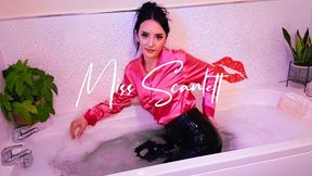 Scarlett's hot pink satin blouse and leather pants (WAM)