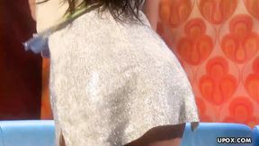 Naked brunette Andy San Dimasin in boots fingering horny pussy.