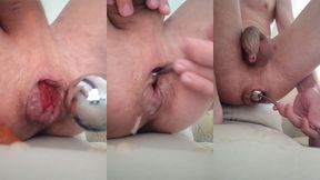 i jerking my sprained prolapse and show my rose from which a natural lubricant flows out.i also cum with help my huge tattooed cuck!