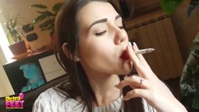 Fantastic brunette babe loves cigars so much