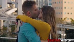 Adorable brunette Penelope Kay loves getting her pink twat slammed by an erect cock