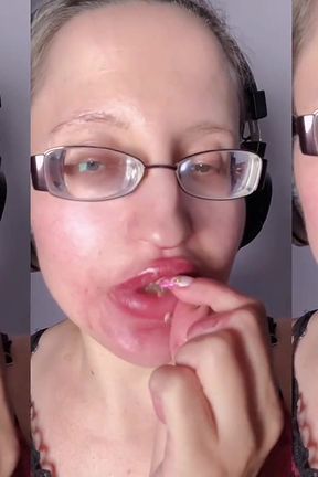 Asmr Paprika Pepper Eating - Asmr, Eye Glasses, Gianess, Lipstick, Big Lips, Mouth, Food, Face Fetish, Long Nails