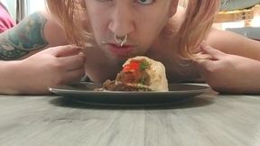 Sissy piggy gobbles backed up cum on bday cake