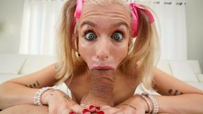 ”Emma Rosie shows off her dick sucking skills on a big D”