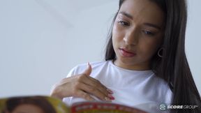 Emma Anturin is a skinny Colombian teen who reads a porno