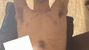 Skinny friendly tatted guy dirty talking and cumming