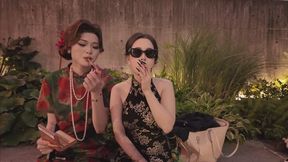 Smoking at a crowded tourist attraction while being watched by everyone around us—it’s so embarrassing!