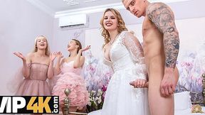 Hot Foursome With a Sexy Busty Blonde Ex-bride and Her Two Cute Slender Plump Ass Bridesmaids