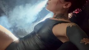 Smoking two Marlboro Red at once, profile view