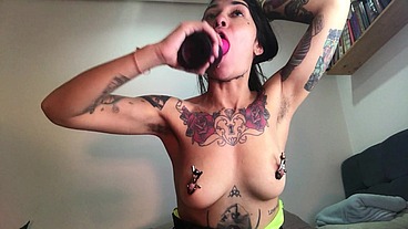hairy armpits alt girl in nipple play and deepthroat