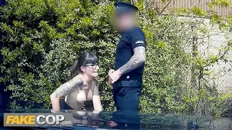Tattooed Nerdy Girl Takes Anal from Uniformed Cop in Public