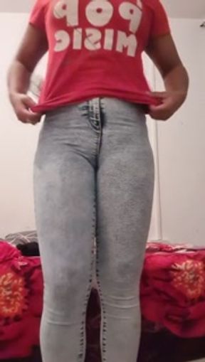 Thick Booty Latina in Sexy Lingerie Changing into Tight Jeans Caught on Camera