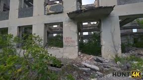 Hot Russian brunette unleashed herself and fucked in public ruins in front of her BF