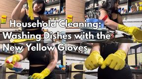 Household Cleaning: Washing Dishes with the New Yellow Gloves