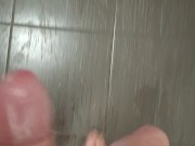 Risky jerk off walking around the hostel shower room trying to get caught