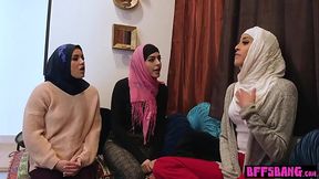 Busty Arab brides share massive Arab dick in group sex