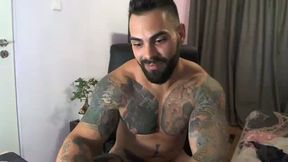 Hot Tattooed Muscle Man Flexes Naked