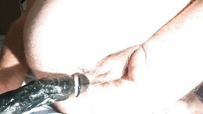 Amateur chap gets his hairy ass nailed with a dildo