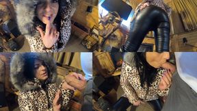 DownCoat Fetish – Leather Pants, Deepthroat & Messy Cum on My Jacket