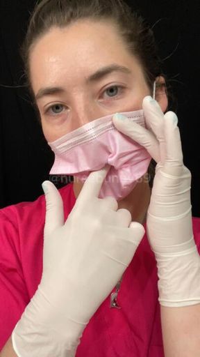 Mask Play with Lipstick Pink Scrubs Pink Mask White Latex Gloves