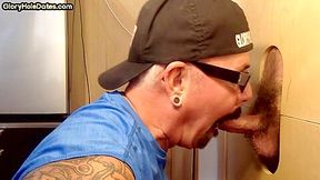 Tattooed gloryhole DILF sucks cock 4 cum in mouth at home