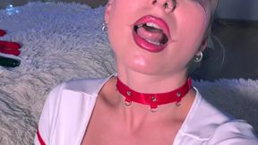 Hell's sexy nurse gets into the Halloween spirit by dressing up in her