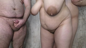 Chubby MILF wife get fucked in pussy with two bareback cocks in turns!