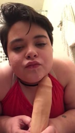 cute young femboy throats his dildo