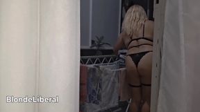 Naughty Housewife Showing off to Passers-by While Her Husband Works