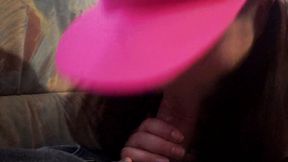 Blowjob with pink baseball cap POV