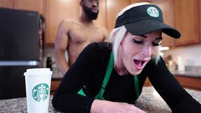 busty starbucks barista squirts all over bbc and swallows cum during her shift! (full video)