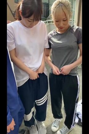 Two Girls Tangled in Shy Chaos, Bodies Colliding in Playful Heat. - B