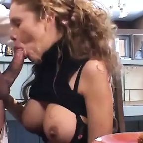 Naughty Latin peacherino with red hair gives some head to her boyfriend on the kitchen