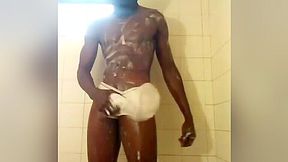 big dick thug jacking off in the shower