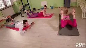 Stretching with Monique Woods & Chelsy Sun leads to hardcore foot fetish threesome